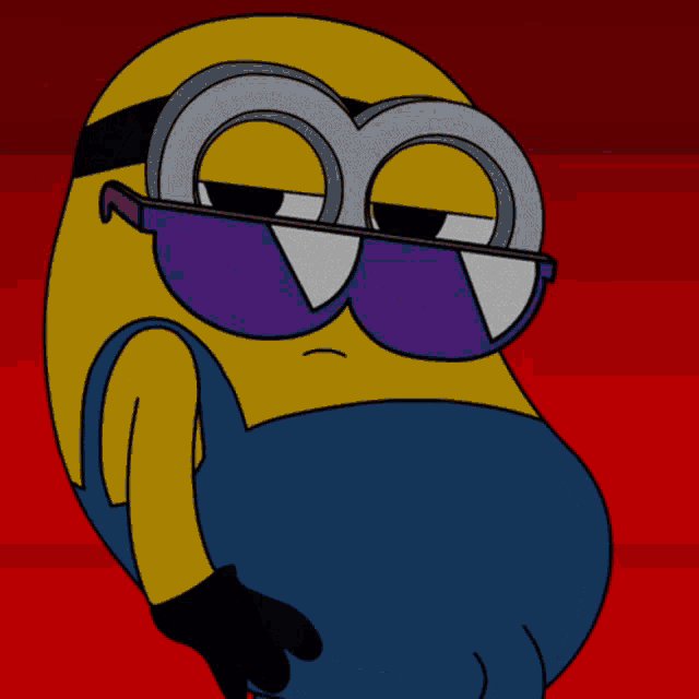 a cartoon drawing of a minion wearing glasses