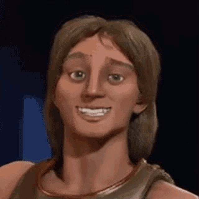 a close up of a man 's face with a smile on his face .