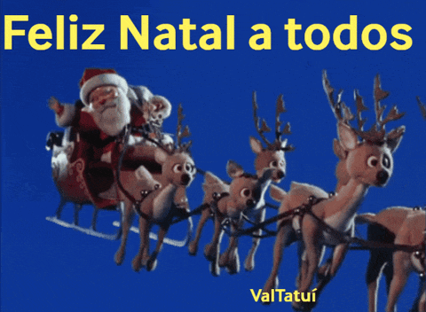 a picture of santa claus in a sleigh pulled by reindeer with the words feliz natal a todos on the bottom