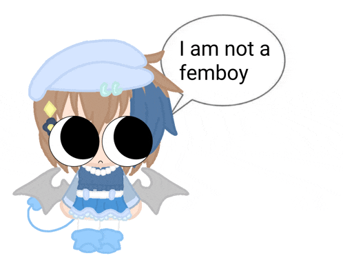 a cartoon character with a speech bubble saying i am not a femboy