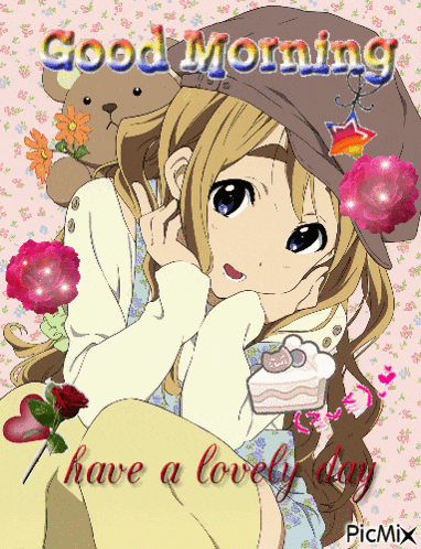 a picture of a girl with the words good morning i have a lovely day on it