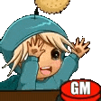 a cartoon girl is covering her eyes with her hand and a cookie is flying in the air .