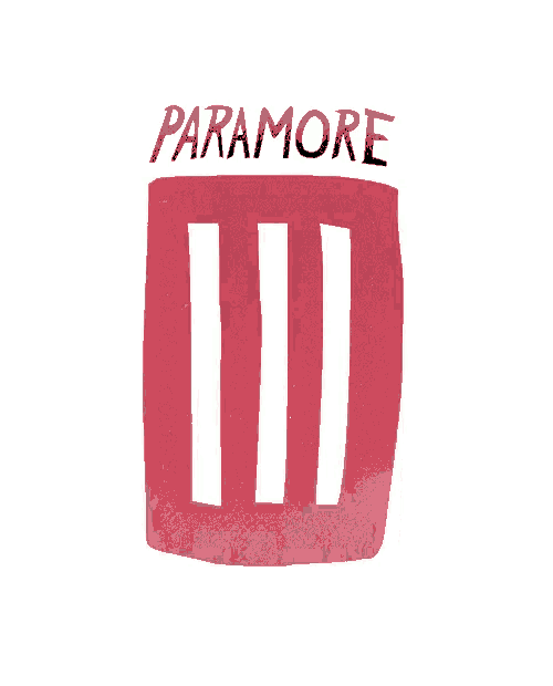 a red and white logo for paramore with three white lines