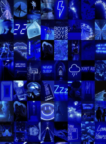 a collage of blue images including one that says zzz on it