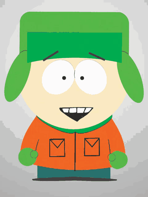 a cartoon character with a green hat and an orange jacket has two envelopes on his jacket