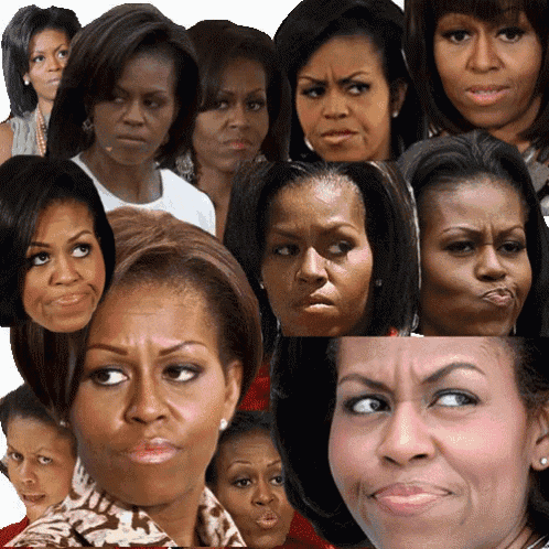 a collage of michelle obama 's faces with different expressions on them
