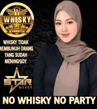 a woman in a hijab stands in front of an advertisement for whisky
