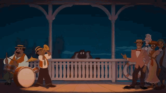 a cartoon of a crocodile dancing with a band