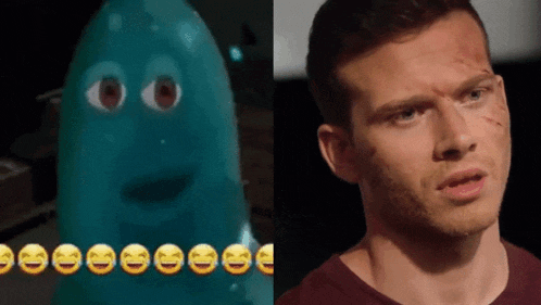 a picture of a blue ghost next to a picture of a man with a beard .