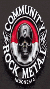 a logo for community rock metal indonesia has a skull in the center