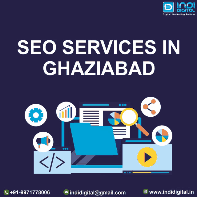 an ad for seo services in ghaziabad shows a laptop