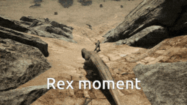 a screenshot of a video game with the words rex moment