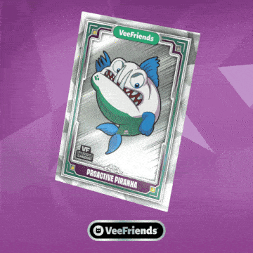 a veefriends card with a cartoon piranha on it