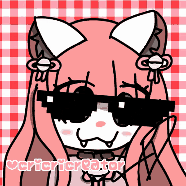 a cartoon drawing of a girl wearing sunglasses and a checkered background with the words verifiercreator on the bottom