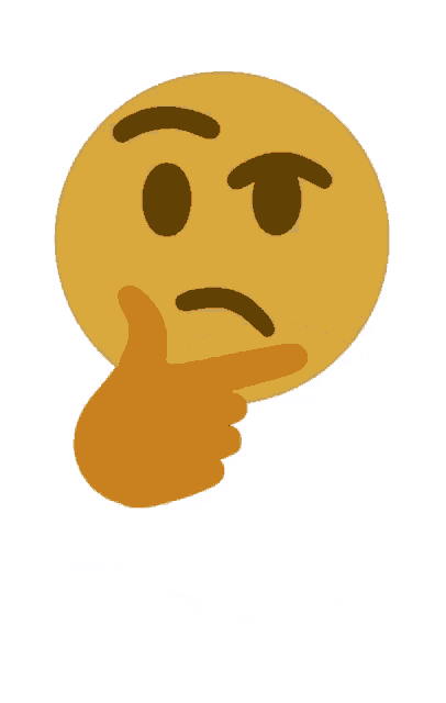 a thinking smiley face with a hand pointing to it