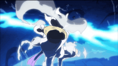 a cartoon character with a straw hat is surrounded by smoke