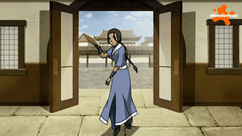 a cartoon of a woman holding a sword with a nickelodeon logo in the background