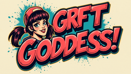 an illustration of a girl with the words grft goddess written above her