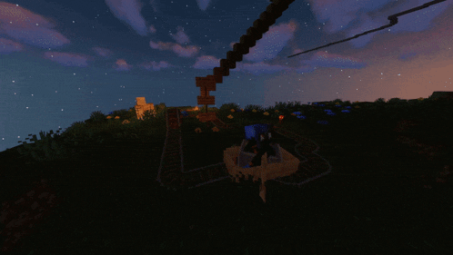 a screenshot of a video game shows a person riding a ferris wheel in the dark