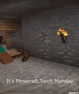 a screenshot of a video game that says ' it 's minecraft torch monday ' on it
