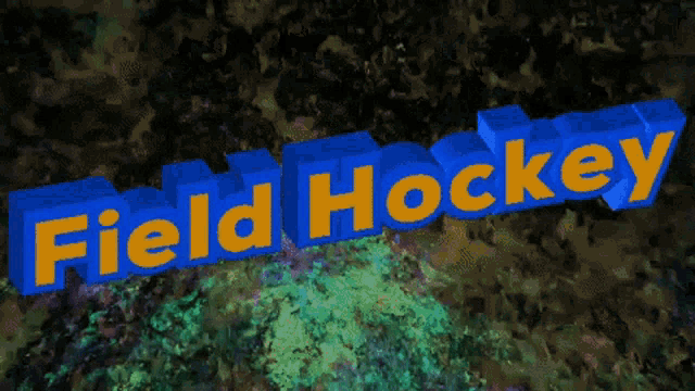 a blue and yellow sign that says field hockey on it