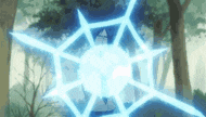 a spider web with a light coming out of it in a forest .