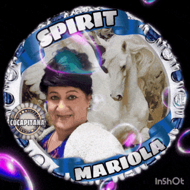 a picture of a woman with a unicorn and the words spirit mariola on it