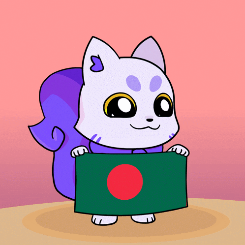 a cartoon cat is holding a green and red flag