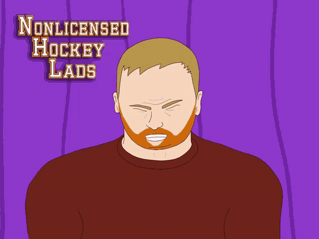 a cartoon of a man singing into a microphone with the words nonlicensed hockey lads below him