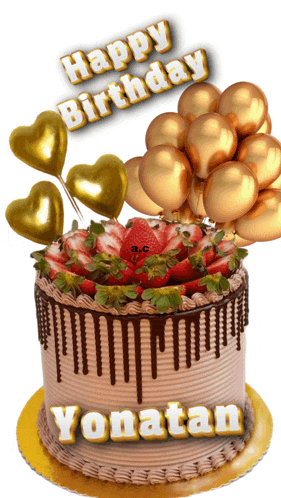 a birthday cake for yonatan with strawberries on top