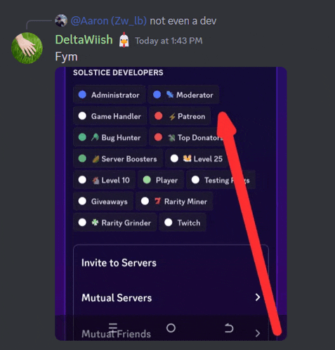 a screenshot of a discord conversation between aaron and deltawwish