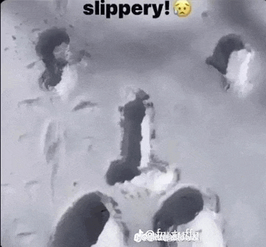 a picture of a person 's footprints in the snow with the words `` slippery '' written on it .