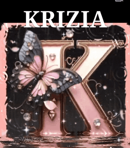 a letter k with a butterfly on it and the name krizia