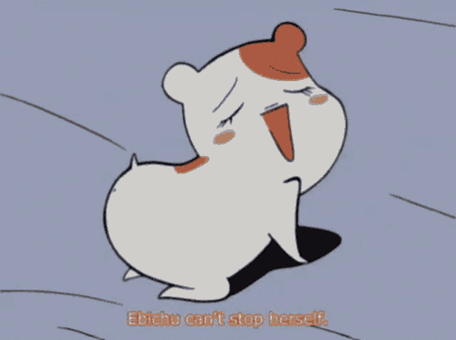 a cartoon of a hamster with the words ebischu can 't stop herself