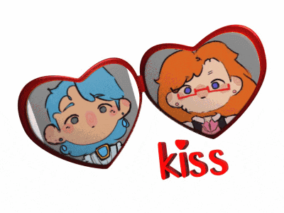 a couple of heart shaped mirrors with the word kiss on the bottom