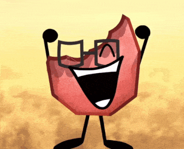a cartoon character wearing glasses and a broken piece of meat