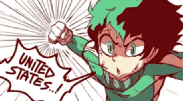 a cartoon character with a fist in the air and the words united states .