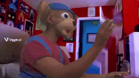 a cartoon of a teddy bear wearing overalls and a hat with the letters vgg on it