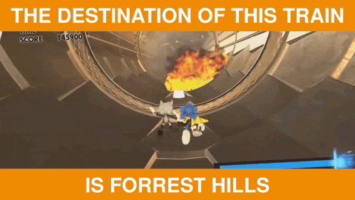 the destination of this train is forrest hills with a video game scene