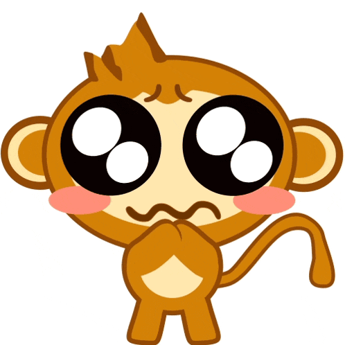 a cartoon monkey with big eyes and a sad look on its face