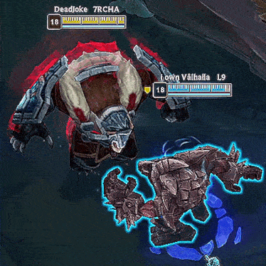 a video game screen shows a monster named deadjoke and a monster named lown valhalla