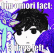 a cartoon character with a purple background and the words `` i 'm omori fact : 3 days left ''
