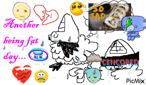 a drawing of a sheep with the words " another being fat day " on it