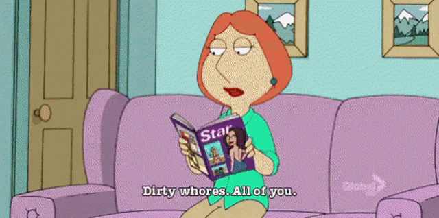 a cartoon woman is reading a book titled star