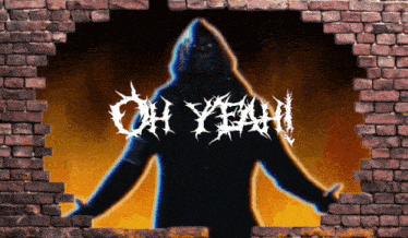 a brick wall with a silhouette of a person and the words oh yeah on it