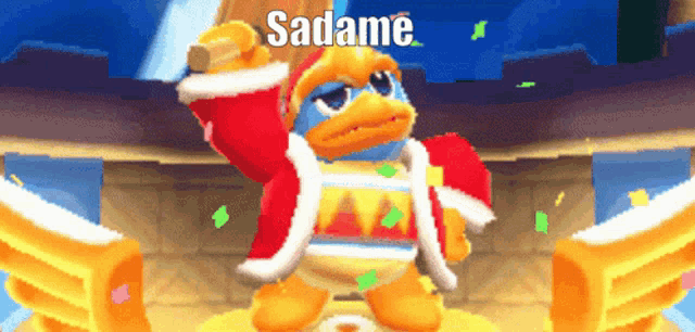 a pixelated image of a cartoon character with the word sadame above him