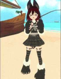 a girl in a plaid skirt and knee high socks is standing on a beach and says ahoy