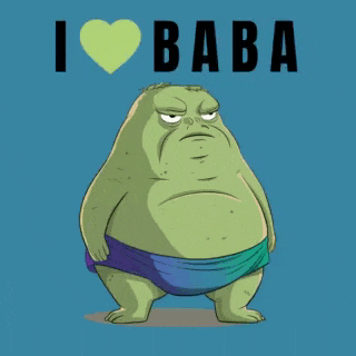 a cartoon character with the words i love baba written above him