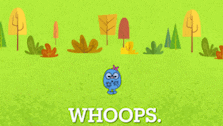 a cartoon character is standing in a grassy field with the words whoops below it