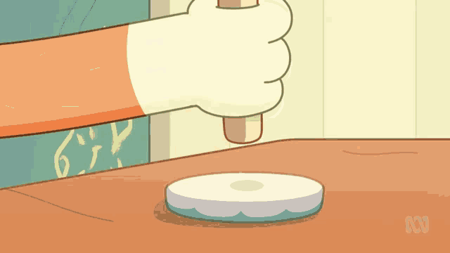 a cartoon drawing of a hand holding a wooden hammer